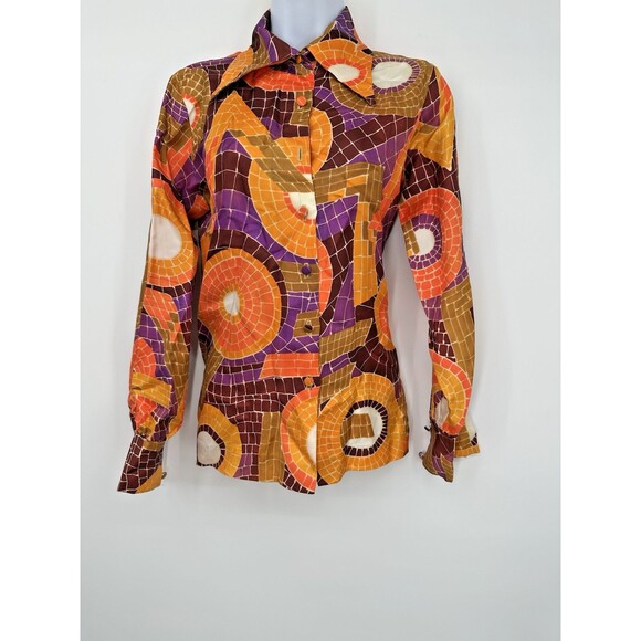 Vintage 1960's "Aladdin" Women's art deco disco Button Down Shirt Psychedelic - Picture 3 of 16